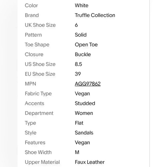NEW NIB Truffle Collection Total Stud Vegan White Leather Sandal Sz 8.5 US - Picture 7 of 7